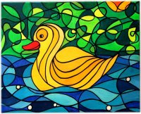 Alex's Yellow Duck - Symbol Hybrid Painting Acrylics on canvas by Silvia Hartmann