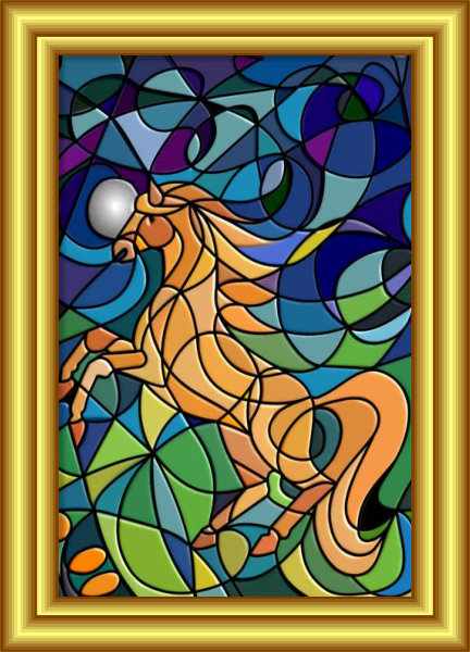 Golden Horse Symbol Hybrid Painting by Silvia Hartmann