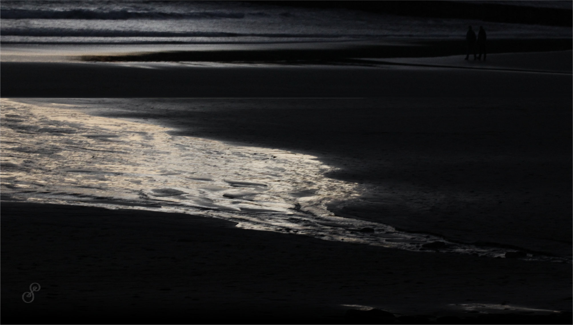 Silver sands, silver beach, moonlight, nearly black and white