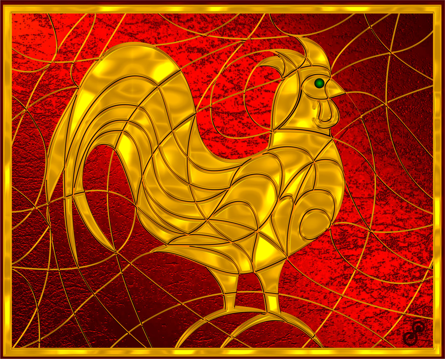 Rooster Chinese Year of The Rooster in Red & Gold