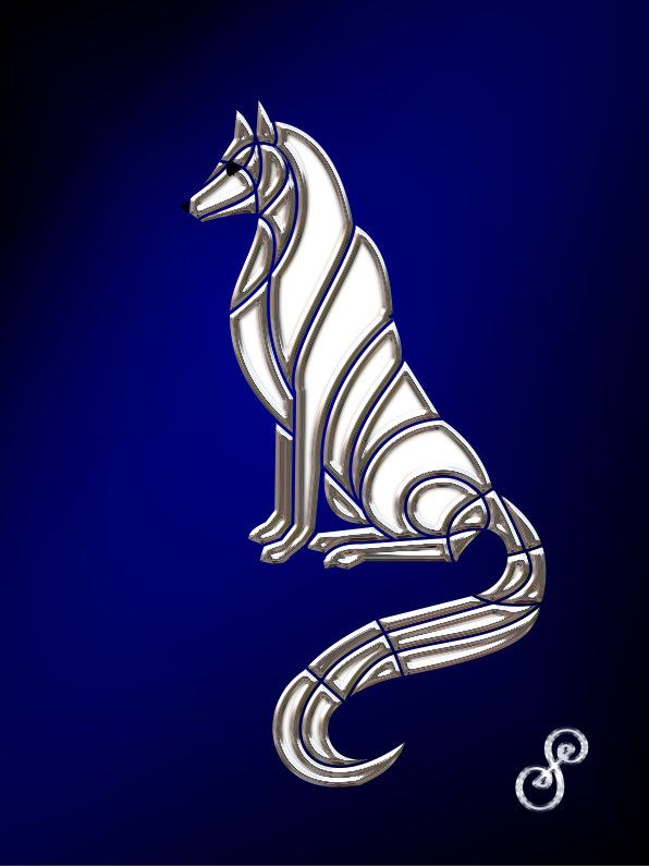White Wolf design on blue background vector image